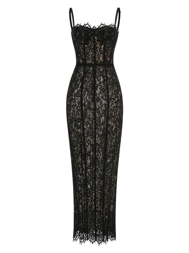 Black lace dress on a white background